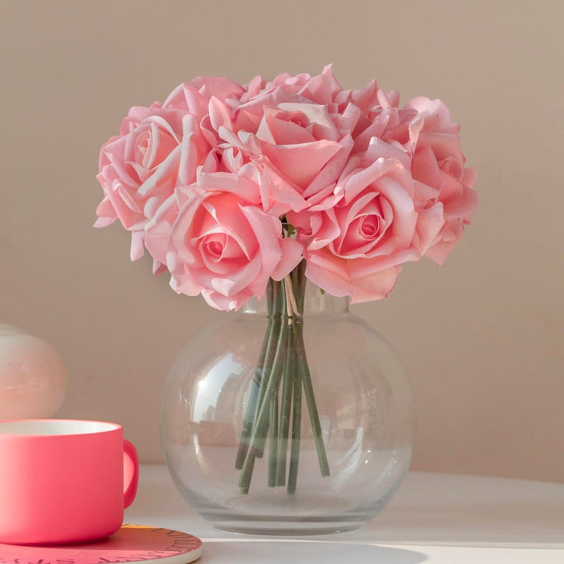 DUYONE Artificial Roses Single Stem 10pcs Fake Silk Flower Arrangement Bouquet Real Touch for Home Party Wedding Decoration(Deep Pink) - Image 4